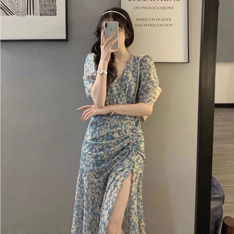 2021 new spring tea break French retro high-end feeling small daisy flower dress temperament small skirt women's summer