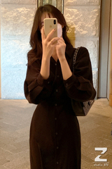 2021 spring new Korean retro temperament waist down thin shirt dress women's French light knee long skirt