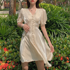 2021 summer new French first love Platycodon grandiflorum Zhixun world weary mourning V-neck waist slim dress