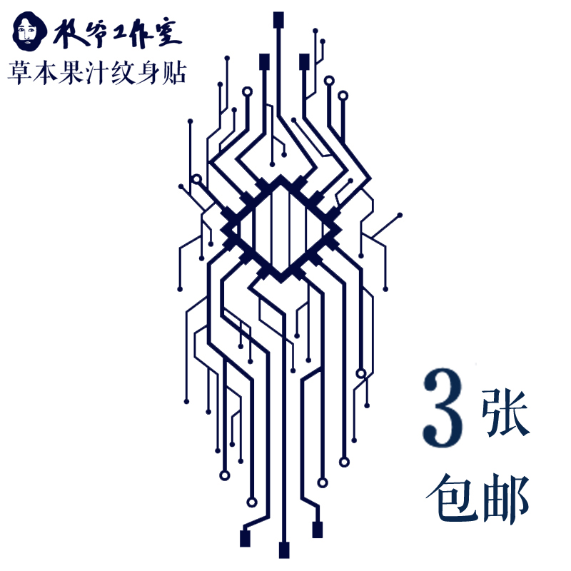 草本果汁电路纹身贴AI几何线条