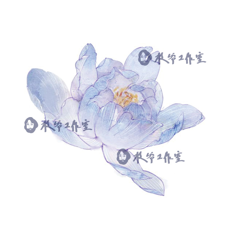 枝爷芙蕖纹身贴古风少女蓝莲花菡萏水芙蓉唯美清新中国风复古荷花