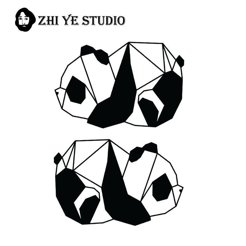 枝爷小团子熊猫纹身贴黑白可爱动物几何男女防水手腕锁骨线条学院