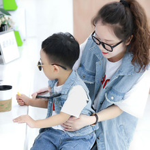 鹿妈家2019秋季新款不一样的亲子装母子母女纯棉时尚洋气牛仔马甲