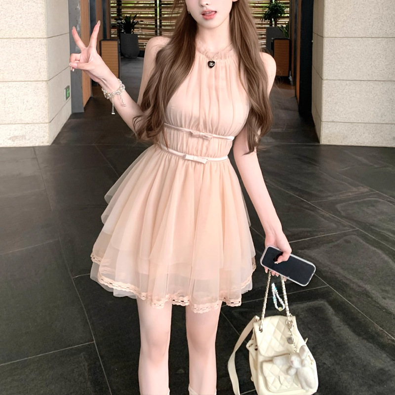 迟伞伞cssfit温柔风25/ss Sorbet微醺 裸粉色挂脖蝴蝶不规则店铺