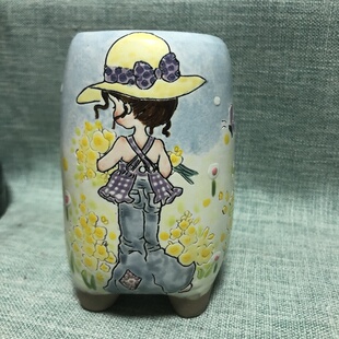 卡通美少女陶瓷花盆可爱动漫萝莉少女心手绘花盆