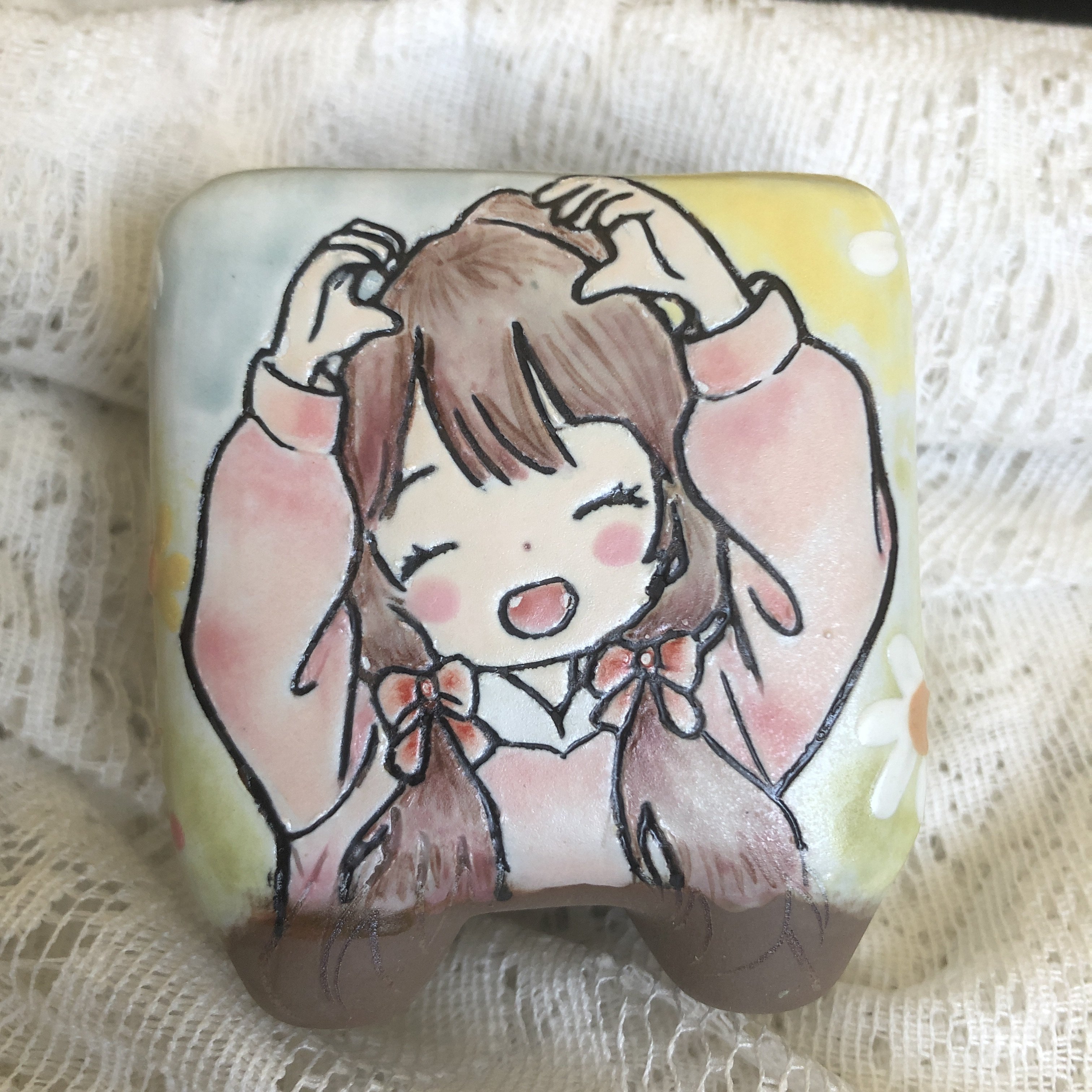 手绘多肉花盆釉烧陶瓷精工卡通网红可爱精美花盆