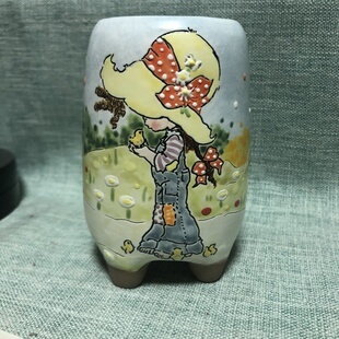 卡通美少女陶瓷花盆可爱动漫萝莉少女心手绘花盆