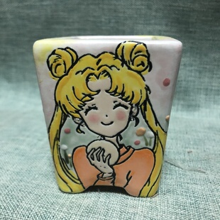 卡通美少女战士方形陶瓷花盆可爱动漫萝莉少女心手绘花盆