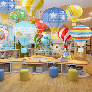 热气球纸灯笼儿童节幼儿园装饰走廊吊挂婚庆生日派对布置折叠彩虹