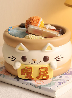 奶油风猫咪钥匙玄关收纳树脂摆件 家居乔迁客厅办公桌面装饰礼品