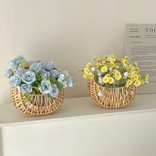 小提包花篮假花仿真花摆件雏菊装饰花客厅摆设花干花玫瑰花向日葵