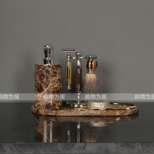 屿物为居 轻奢中古风老钱风样板间卫生间大理石托盘卫浴饰品摆件