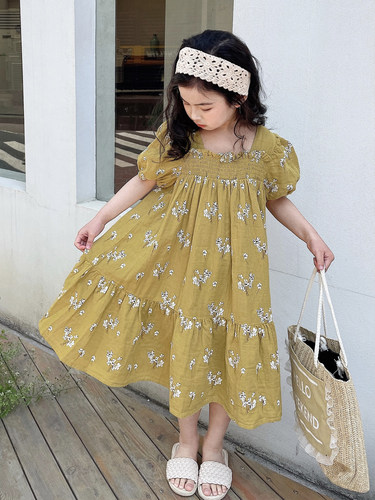 女童裙子韩版夏季方领连衣裙