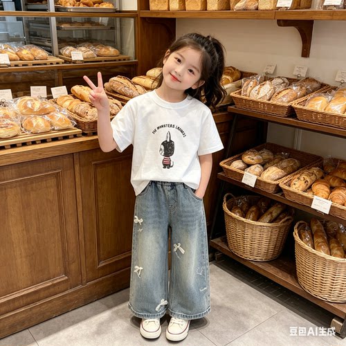 lovi又鱼韩版儿童上衣26春夏新款女童甜美卡通印花短袖T恤汗衫潮