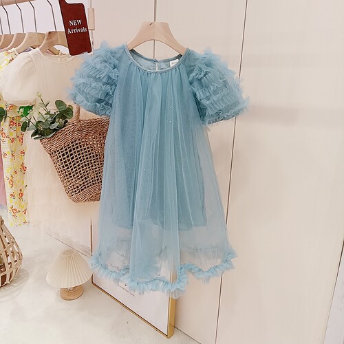 女童韩版夏季立体泡泡袖连衣裙
