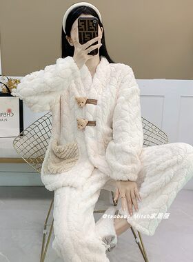 珊瑚绒睡衣女秋冬季加绒加厚2025新款卡通法兰绒毛茸茸保暖家居服
