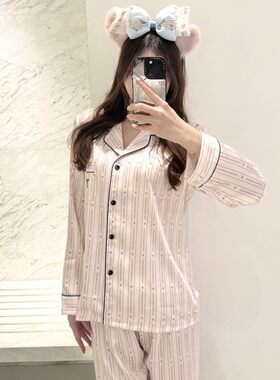 浅粉丝带vs水光绸冰丝睡衣女春秋感长袖家居服套装秘密同款