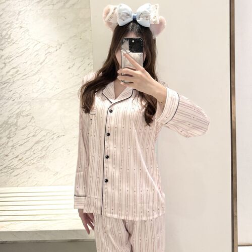 浅粉丝带vs水光绸冰丝睡衣女春秋感长袖家居服套装秘密同款