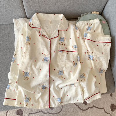 春秋睡衣女生长袖长裤云朵棉甜美两件套装卡通可爱家居服跨境