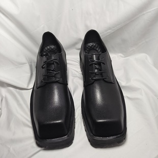 方头皮鞋男潮韩版百搭商务休闲德比鞋平头小众设计感厚底男鞋