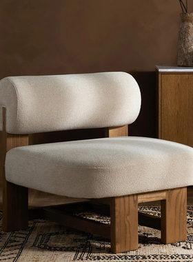 菲氧简约实木布艺沙发椅民宿酒店样板间小户型客厅单人懒人休闲椅