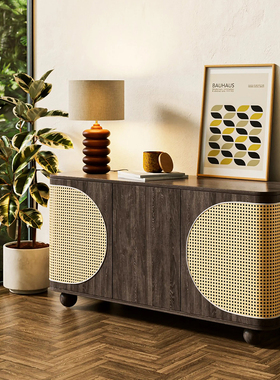 新中式实木餐边柜北欧客厅靠墙储物柜复古侘寂风民宿酒店收纳柜子