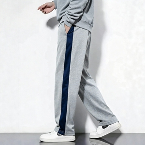 校服定制全棉撞色拼条深蓝休闲裤