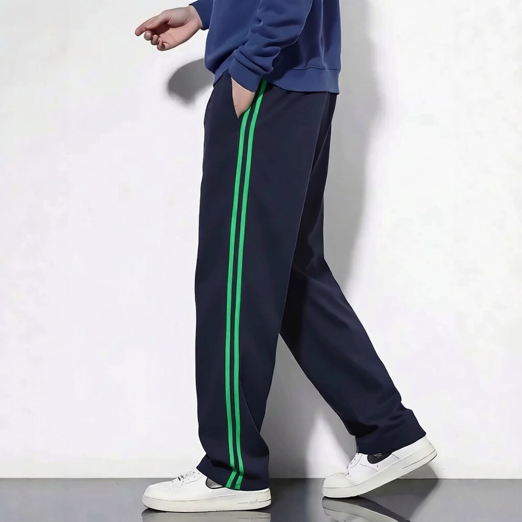 定制春夏秋款藏青深蓝2道绿杠直筒长裤休闲裤男女童运动裤透气