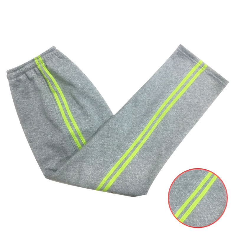 浅灰全棉果绿双杠休闲裤校服定制