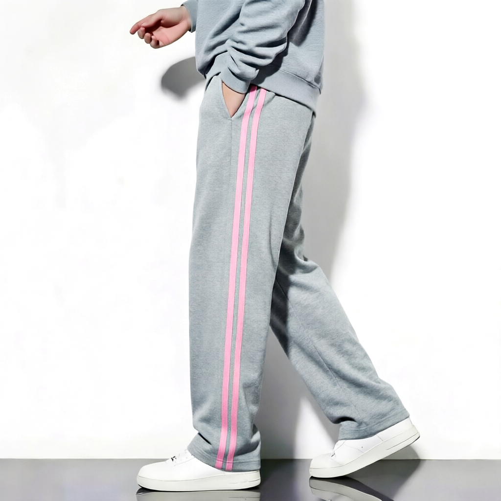 春夏秋季新款儿童运动裤女童少年青年成人灰色镶粉色边裤子直筒裤