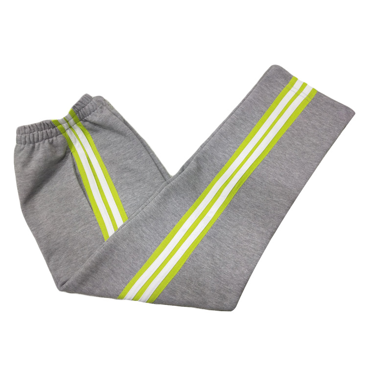 春夏秋灰色校服学生裤荧光绿宽边双白杠运动裤女直筒全棉校服裤长