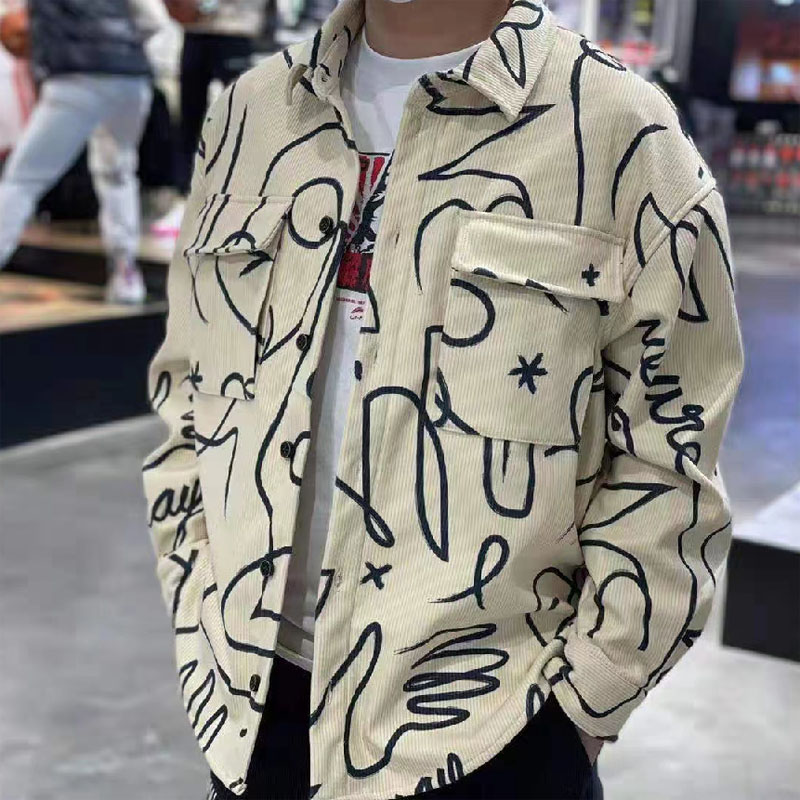 李宁外套休闲衬衫灯芯绒翻领男子