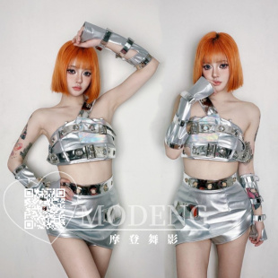 2026新款女团演出服性感爵士舞蹈服银色打歌服韩舞服装kpop舞台装