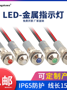 LED金属指示灯6/8/10/12/16/22mm电源防水工作信号灯6v12v24v220v
