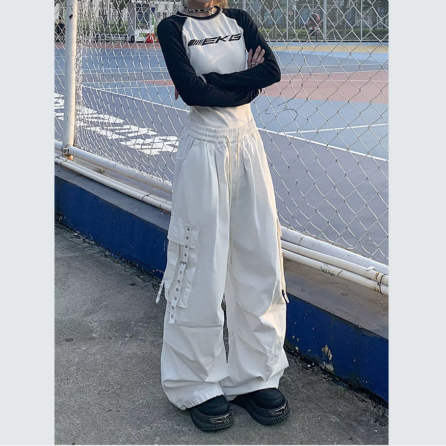 美式嘻哈hiphop街舞白色工装裤