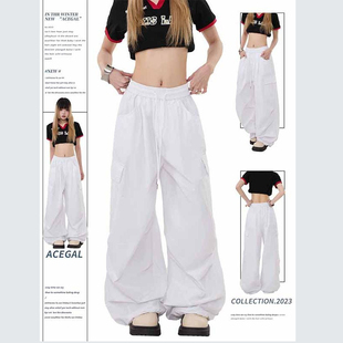 裤 白色工装 宽松直筒休闲裤 降落伞兵裤 子 美式 hiphop爵士舞裤 阔腿裤