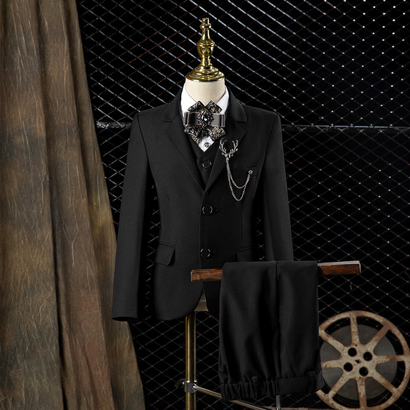 儿童西装套装男童黑色礼服钢琴演出服主持人花童帅气男孩正装西服