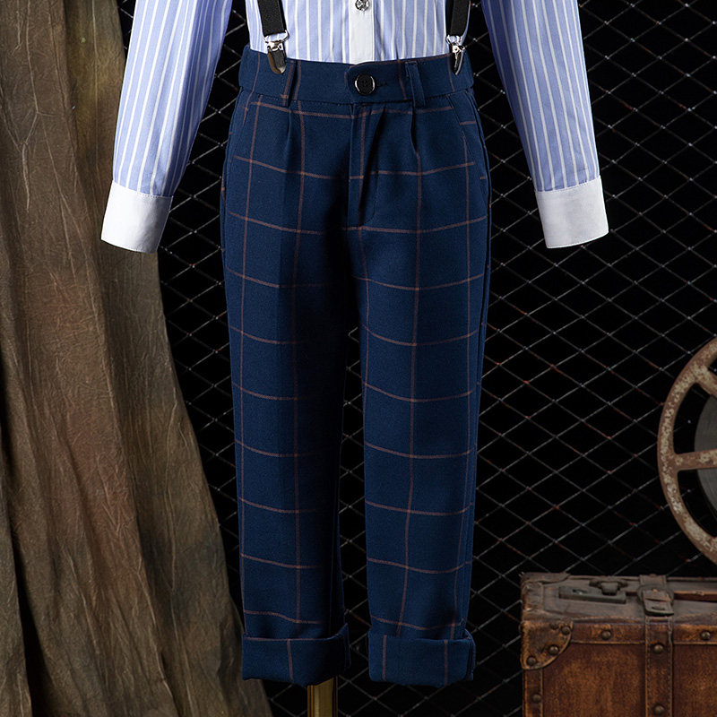 儿童西装背带裤男童长裤演出服幼儿园小西服中裤英伦帅气表演裤子