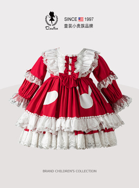 DO.CAT女童公主裙春秋款小宝宝周岁红色高端礼服装儿童洛丽塔裙子
