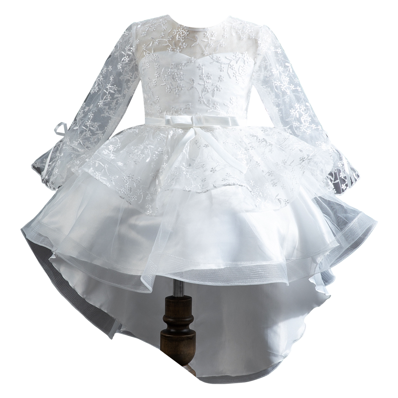 儿童礼服公主裙新款女童白色燕尾钢琴演出服装女孩花童蓬蓬纱裙子