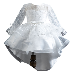 儿童礼服公主裙新款女童白色燕尾钢琴演出服装女孩花童蓬蓬纱裙子