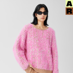 AlmondRocks仿貂毛绒绒毛衣家居服上衣内搭女粉色秋冬保暖可外穿