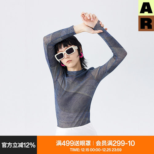 AR牛仔网纱打底衣百搭上衣基础内搭防晒雪纺衫女春秋季轻薄透气款