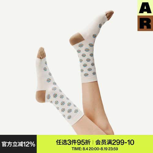 AR袜子女款春夏季薄款视错觉条纹波点无骨袜白色堆堆袜显瘦中筒袜