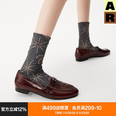 AR袜子女秋冬亮光丝烟花中筒袜春秋舒适无骨四季长筒文艺复古浮雕