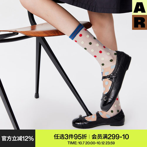 AR袜子女款中筒袜夏季薄款糖豆波点透气水晶袜玻璃卡丝袜艺术生袜