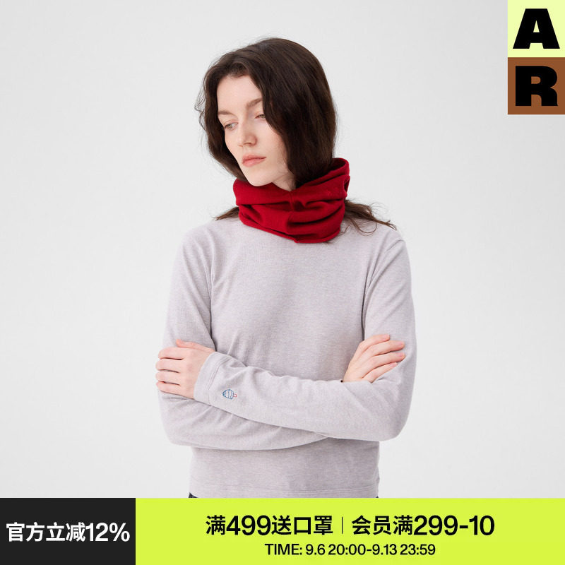 AR康赛妮棉羊绒长袖t恤秋灰色圆领套头修身针织衫上衣女装打底衫