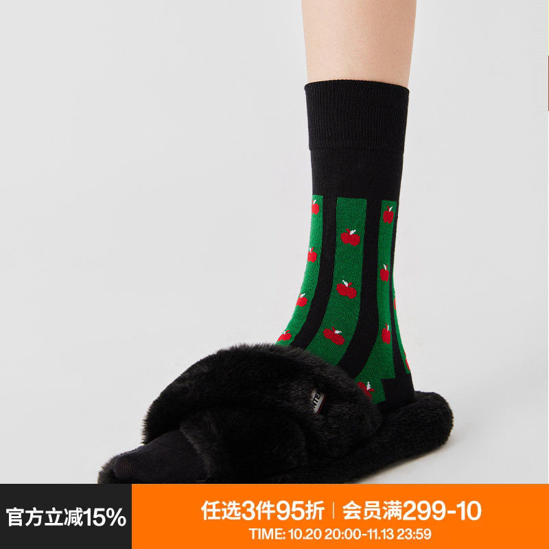 AR圣诞节苹果袜子女中筒袜秋冬保暖厚显瘦长筒袜平安夜送节日礼物