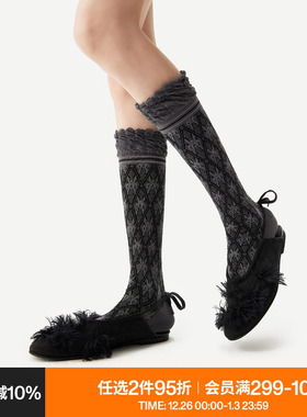 AR小腿袜子女秋冬款灰色复古保暖显瘦美腿花边长筒袜春秋季miu系