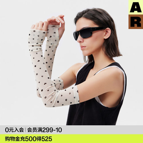 AR提花点彩网纱防晒袖套女印花开车防护冰袖春夏轻薄透气手臂套袖